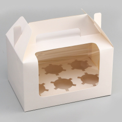 Изображение Коробка для 6 капкейков с РУЧКОЙ, белая 23.5×16×14 см